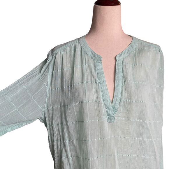 Carve Designs Split Neck Loose Long Sleeve Casual Shirt Womens XL Green Sheer - Picture 5 of 12